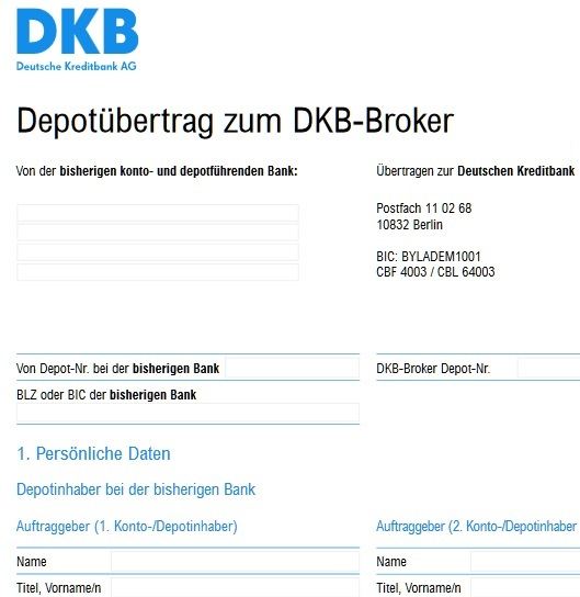 DKB Formular Depotwechsel